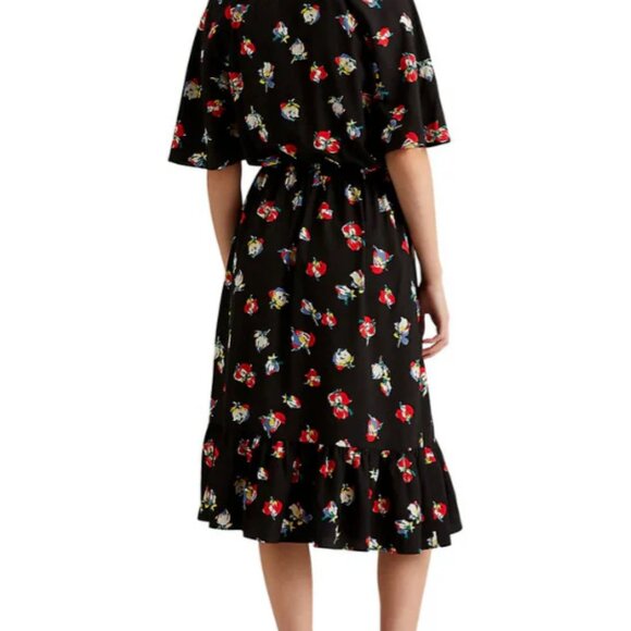 Ralph Lauren Women's Black Floral Crepe Tie-Neck Dress Size 4 - Picture 2 of 4